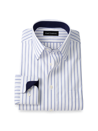 Non-Iron Cotton Stripe Dress Shirt With Contrast Trim - Blue