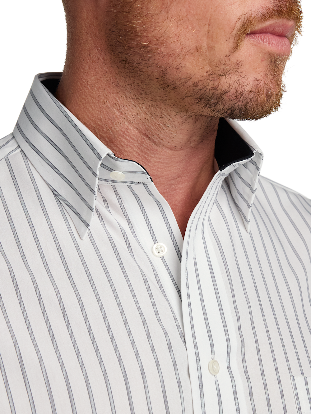 Non-Iron Cotton Stripe Dress Shirt With Contrast Trim - Black Slim Fit / 18 / 34 Non-Iron Cotton Stripe Dress Shirt With Contrast Trim - Black Slim Fit / 18 / 34