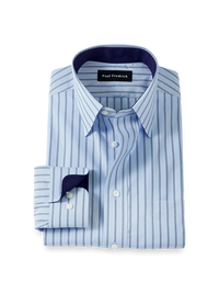 Non-Iron Cotton Stripe Dress Shirt With Contrast Trim - Blue