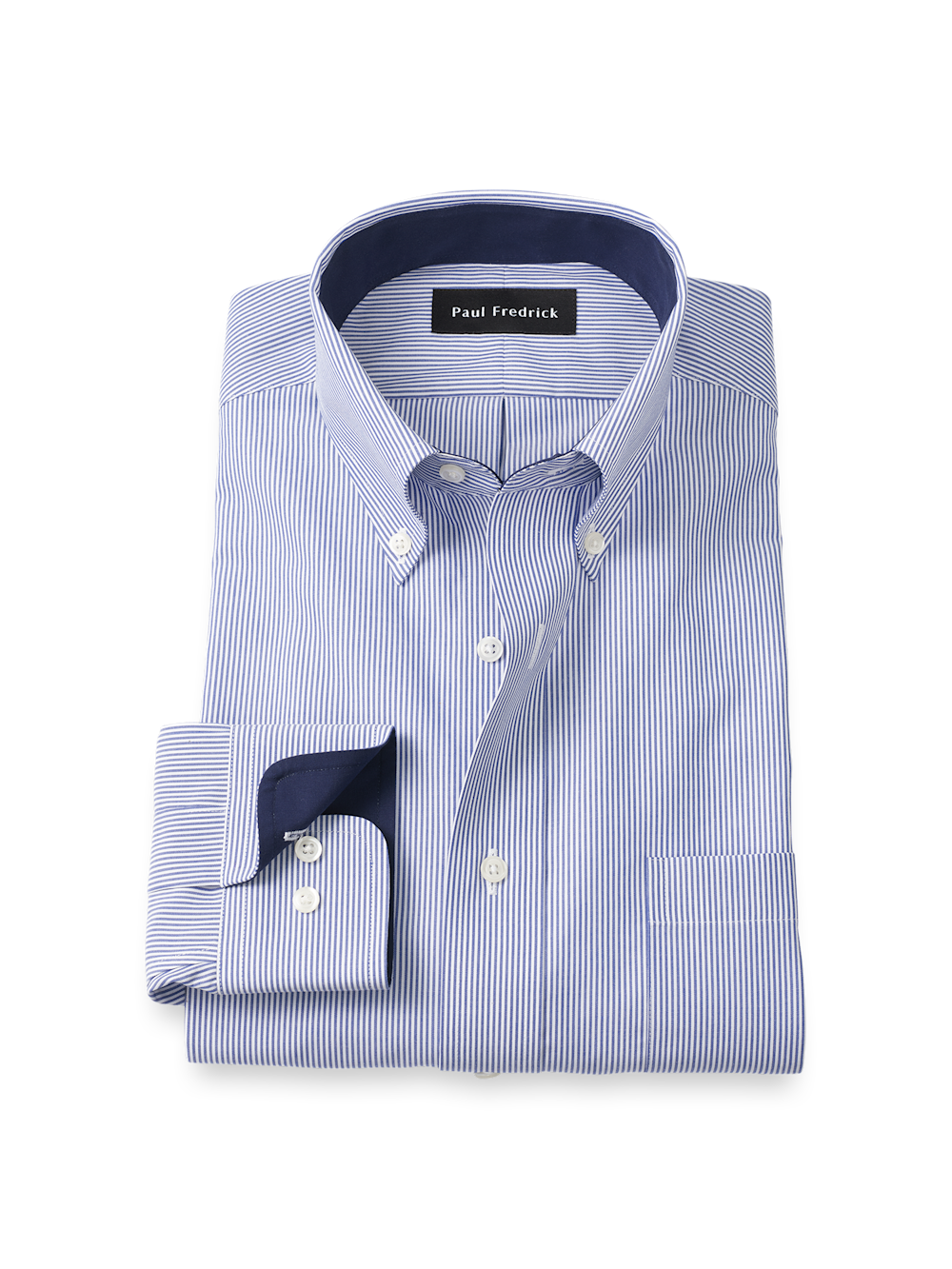 Product Image of Non-iron Cotton Stripe Dress Shirt With Contrast Trim-Blue