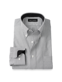 Non-Iron Cotton Stripe Dress Shirt With Contrast Trim - Black