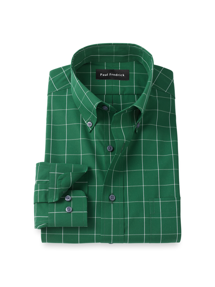 Non-Iron Cotton Windowpane Dress Shirt - Green – Paul Fredrick