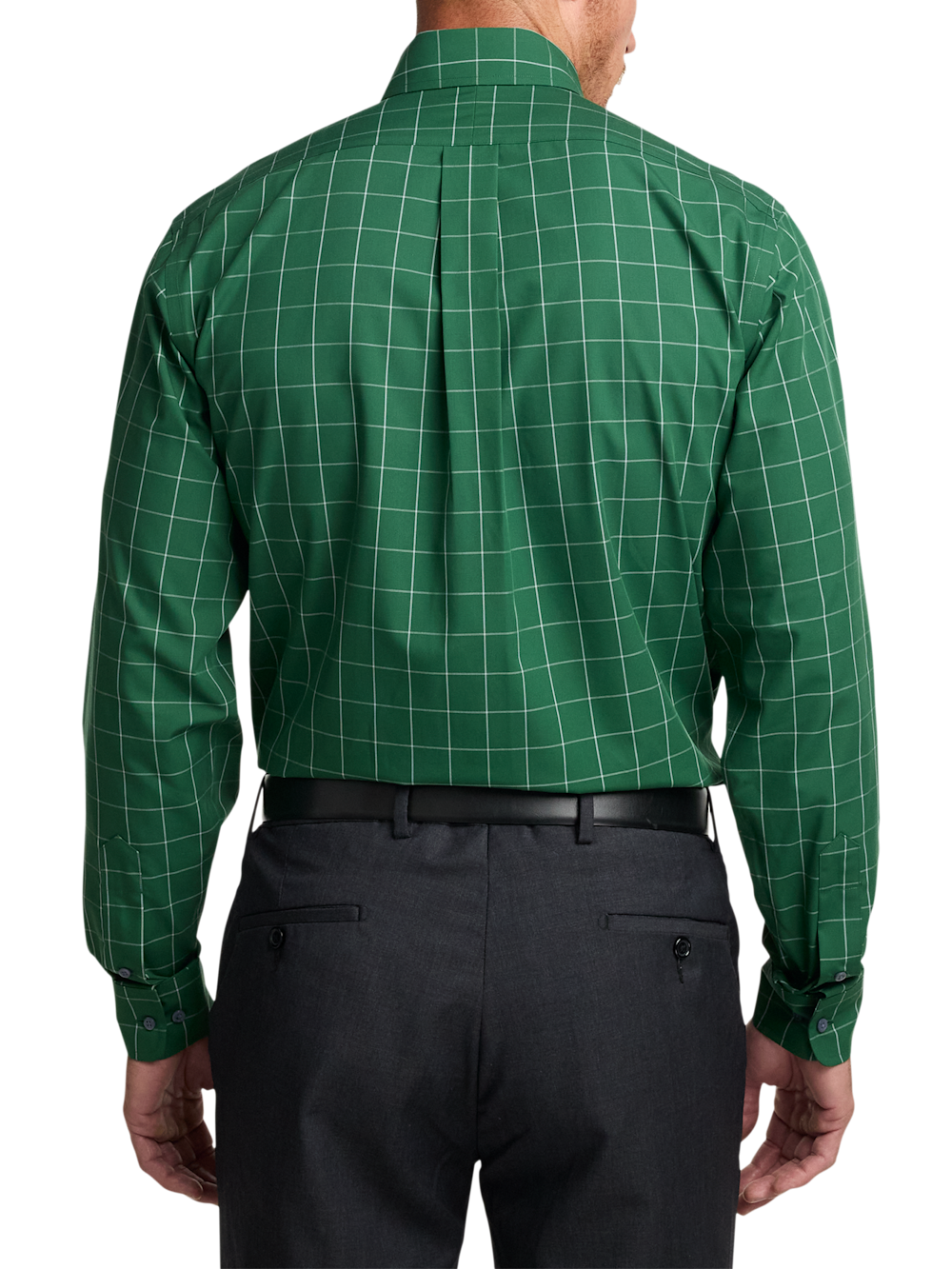 Non-Iron Cotton Windowpane Dress Shirt - Green Slim Fit / 17.5 / 35 Non-Iron Cotton Windowpane Dress Shirt - Green Slim Fit / 17.5 / 35