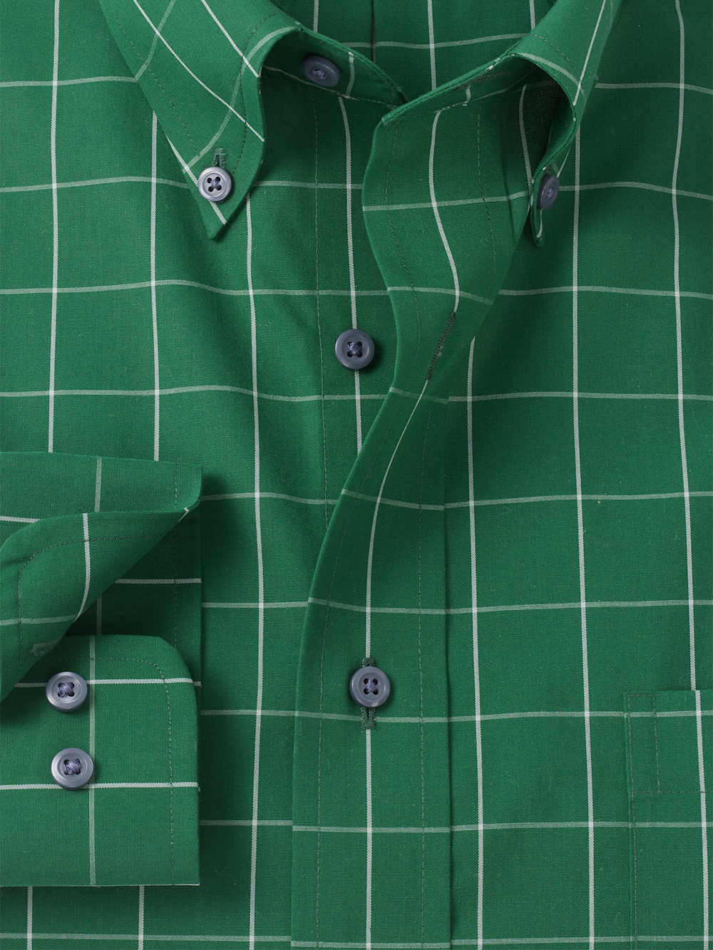Non-Iron Cotton Windowpane Dress Shirt - Green Slim Fit / 17.5 / 35 Non-Iron Cotton Windowpane Dress Shirt - Green Slim Fit / 17.5 / 35