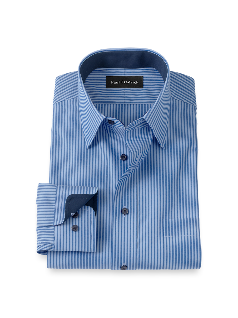 Product Image of Non-iron Cotton Stripe Dress Shirt With Contrast Trim-Blue