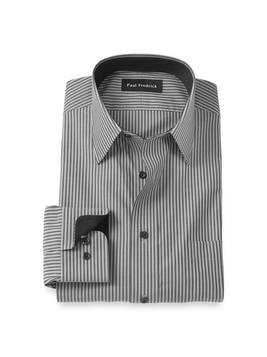Non-Iron Cotton Stripe Dress Shirt With Contrast Trim - Black Slim Fit / 16 / 32 Non-Iron Cotton Stripe Dress Shirt With Contrast Trim - Black Slim Fit / 16 / 32