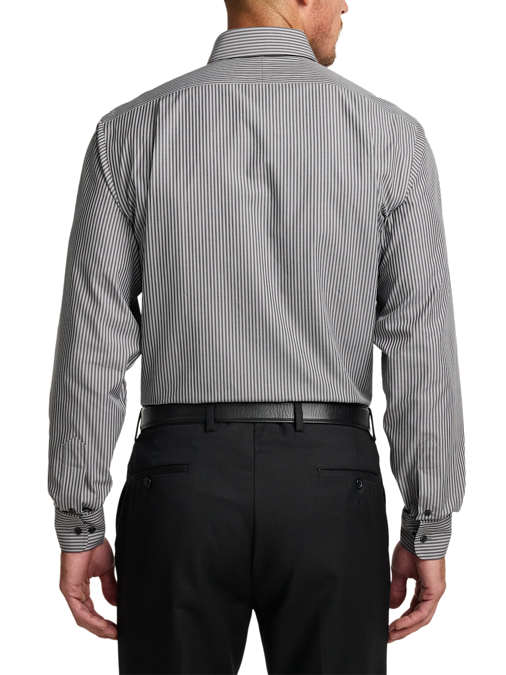 paul fredrick men's classic fit non-iron cotton stripe dress shirt Non-Iron Cotton Stripe Dress Shirt With Contrast Trim - Black