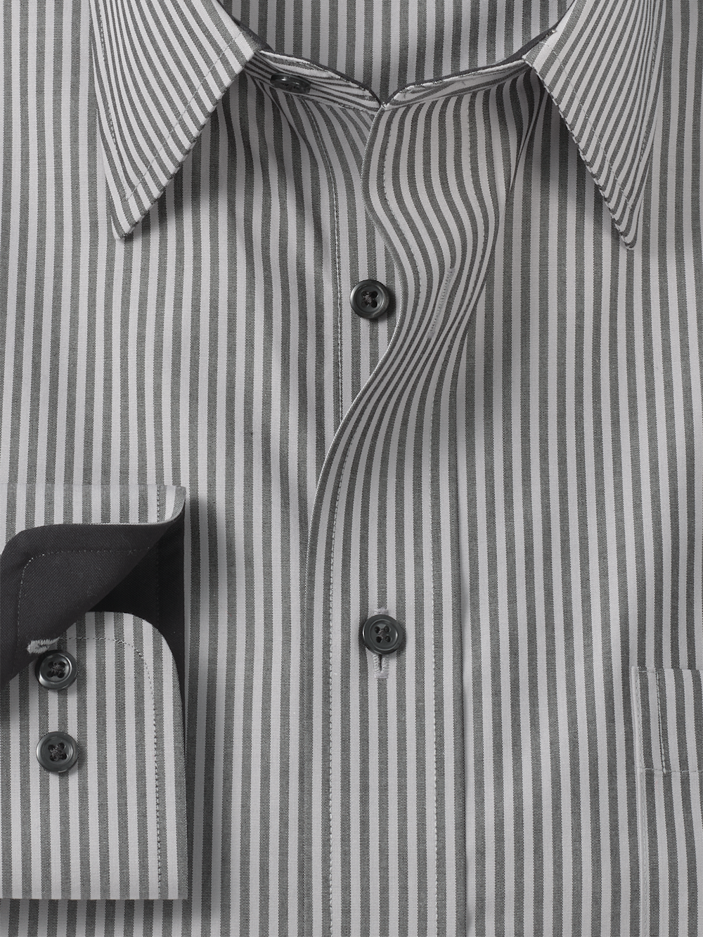 Non-Iron Cotton Stripe Dress Shirt With Contrast Trim - Black Slim Fit / 16 / 32 Non-Iron Cotton Stripe Dress Shirt With Contrast Trim - Black Slim Fit / 16 / 32