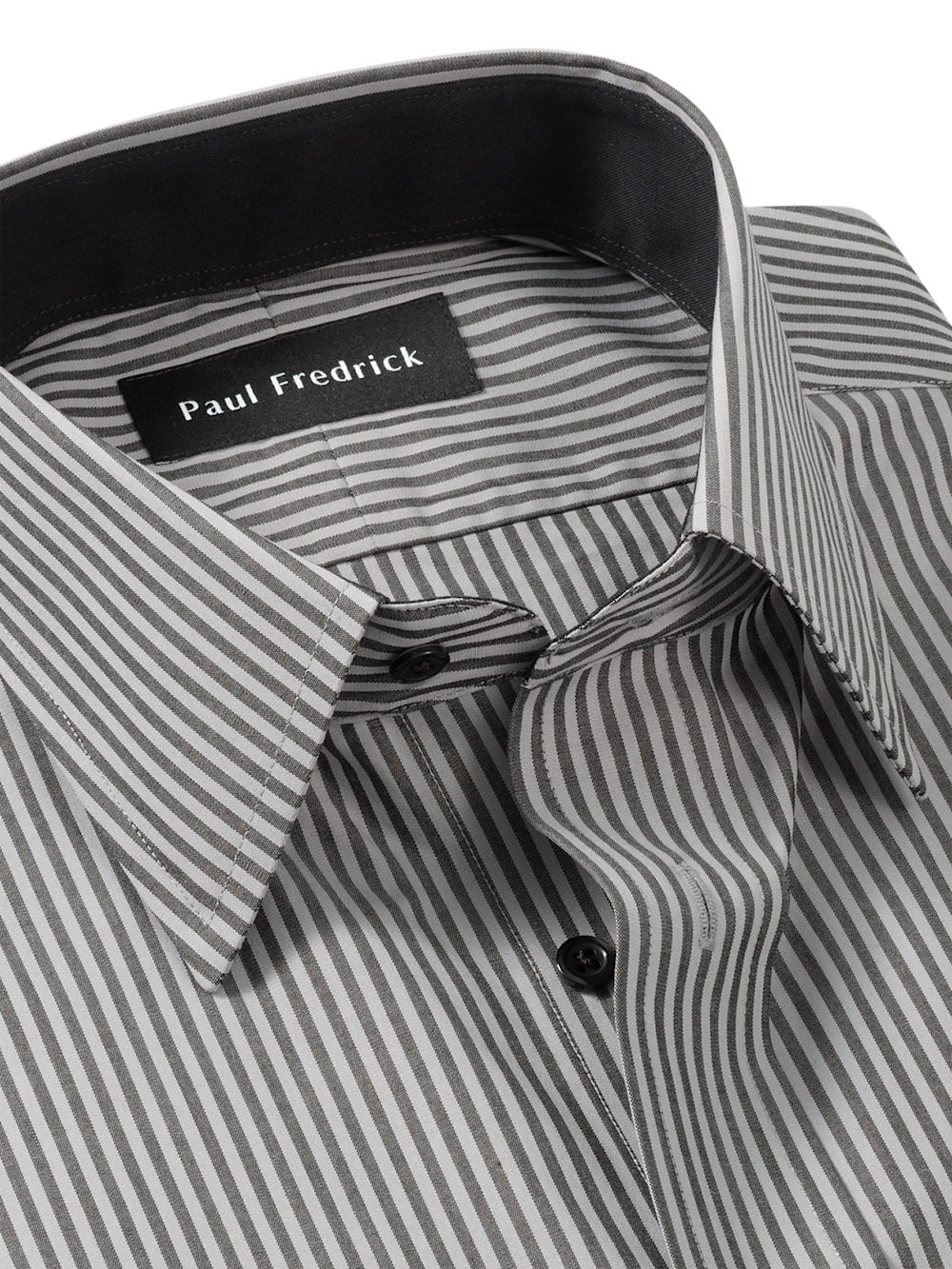 Non-Iron Cotton Stripe Dress Shirt With Contrast Trim - Black Slim Fit / 16 / 32 Non-Iron Cotton Stripe Dress Shirt With Contrast Trim - Black Slim Fit / 16 / 32
