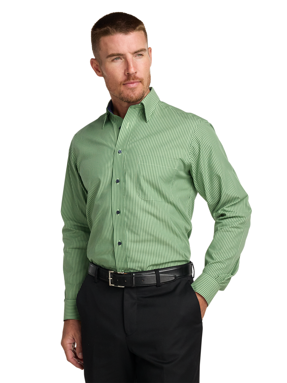 Alternate Image of Non-iron Cotton Stripe Dress Shirt With Contrast Trim-1