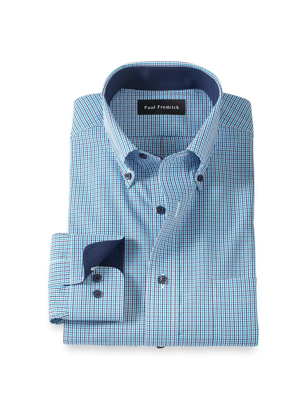 Product Image of Non-iron Cotton Check Dress Shirt With Contrast Trim-Blue