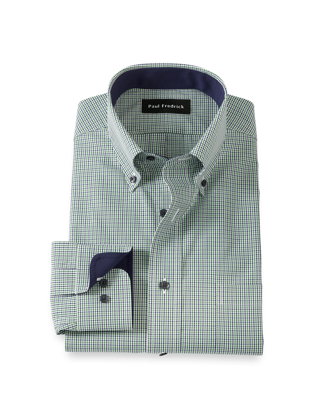 Product Image of Non-iron Cotton Check Dress Shirt With Contrast Trim-Green