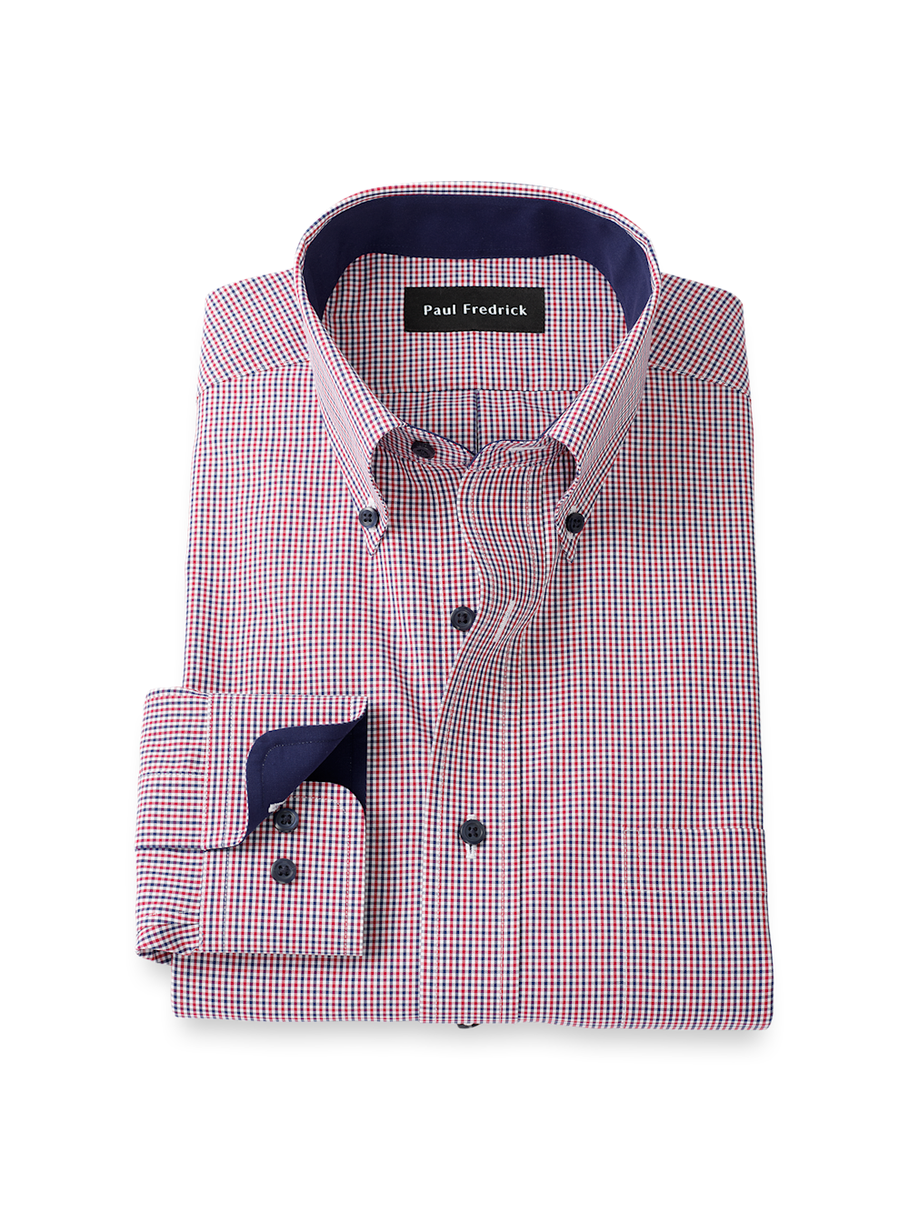 Product Image of Non-iron Cotton Check Dress Shirt With Contrast Trim-Red