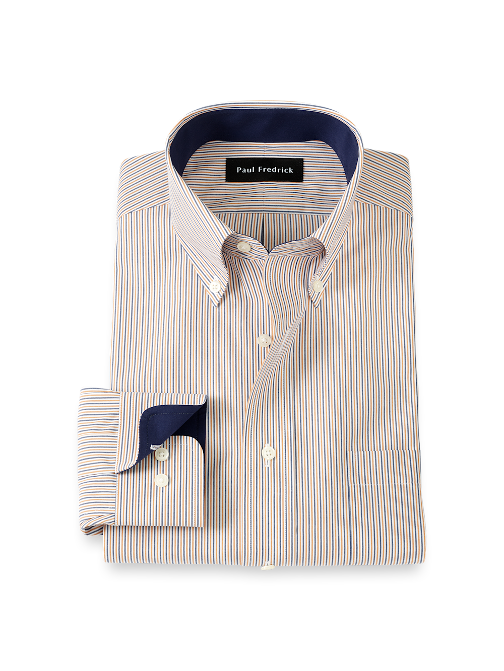 Product Image of Non-iron Cotton Stripe Dress Shirt With Contrast Trim-Tan