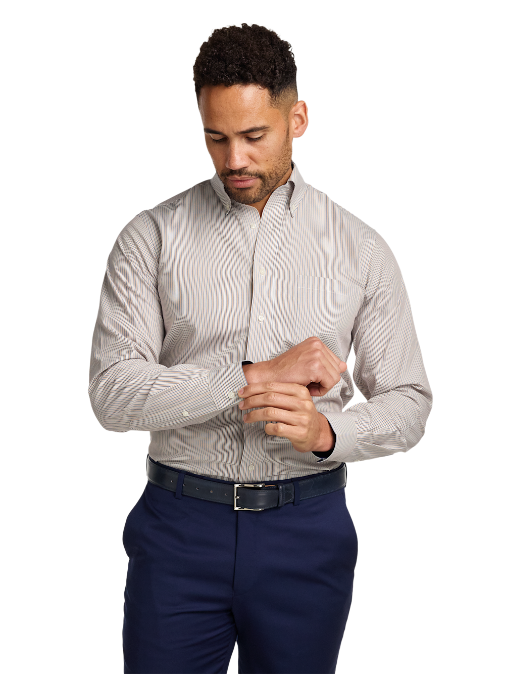 Alternate Image of Non-iron Cotton Stripe Dress Shirt With Contrast Trim-1