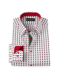 Non-Iron Cotton Novelty Point Collar Dress Shirt With Contrast Trim - Red/Green