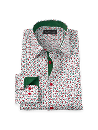 Non-Iron Cotton Novelty Point Collar Dress Shirt With Contrast Trim - Red/Green