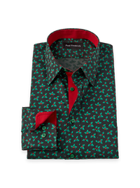 Non-Iron Cotton Novelty Point Collar Dress Shirt With Contrast Trim - Black