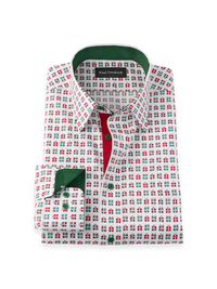 Non-Iron Cotton Novelty Point Collar Dress Shirt With Contrast Trim - Red/Green