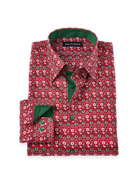 Non-Iron Cotton Novelty Point Collar Dress Shirt With Contrast Trim - Red/Green