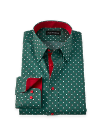 Non-Iron Cotton Novelty Point Collar Dress Shirt With Contrast Trim - Green