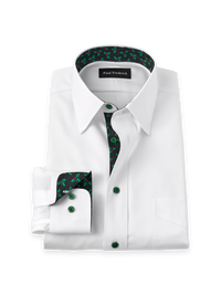 Non-Iron Cotton Novelty Point Collar Dress Shirt With Contrast Trim - White Multi