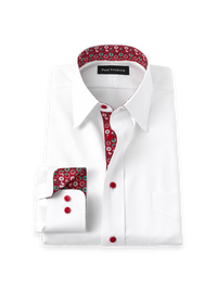 Non-Iron Cotton Novelty Point Collar Dress Shirt With Contrast Trim - White Multi