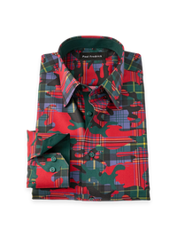 Non-Iron Cotton Camo Point Collar Dress Shirt With Contrast Trim - Red/Green