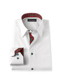 Non-Iron Cotton Solid Point Collar Dress Shirt With Contrast Trim - White Multi