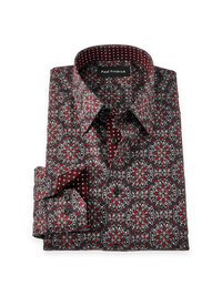 Non-Iron Cotton Geometric Point Collar Dress Shirt With Contrast Trim - Black/Red