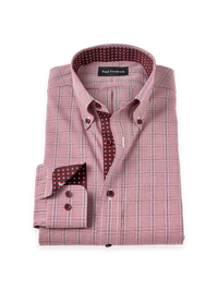 Non-Iron Cotton Plaid Button Down Collar Dress Shirt With Contrast Trim - Red
