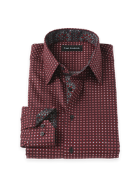 Non-Iron Cotton Geometric Point Collar Dress Shirt With Contrast Trim - Black/Red