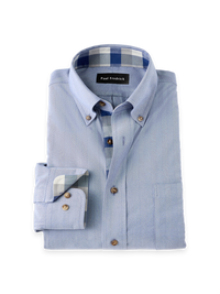 Non-Iron Thermolite Flannel Solid Herringbone Button Down Collar Dress Shirt - Blue
