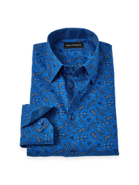 Non-Iron Cotton Botanical Point Collar Dress Shirt With Contrast Trim - Cobalt