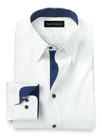 Non-Iron Cotton Solid Dress Shirt With Contrast Trim - White/navy