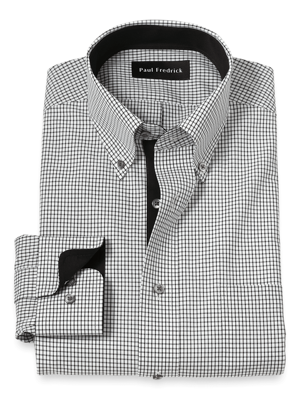 Product Image of Non-iron Cotton Check Dress Shirt With Contrast Trim-Black/White