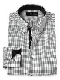 Non-Iron Cotton Check Dress Shirt With Contrast Trim - Black/white