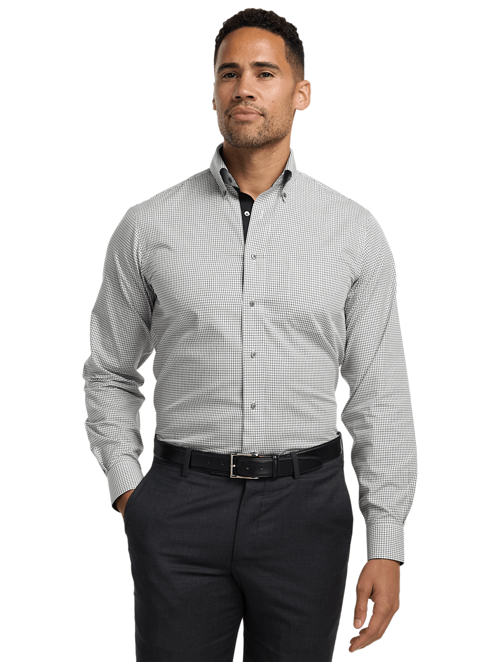 Alternate Image of Non-iron Cotton Check Dress Shirt With Contrast Trim-1