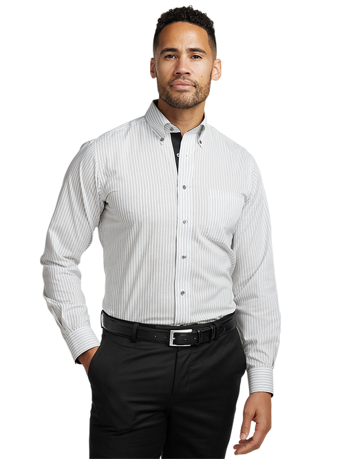 Non-Iron Cotton Stripe Dress Shirt With Contrast Trim
