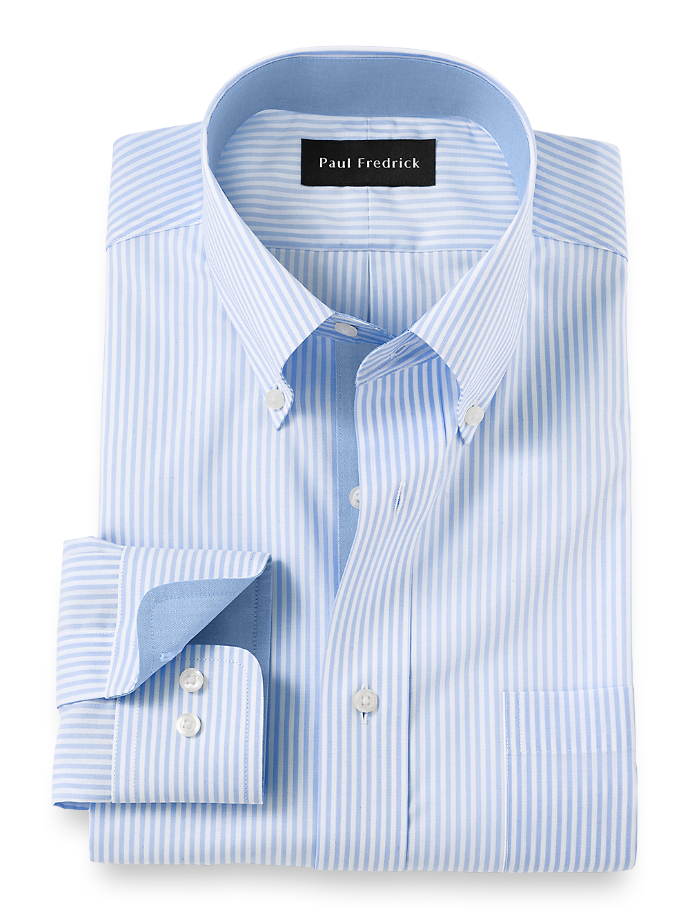 Product Image of Non-iron Cotton Stripe Dress Shirt With Contrast Trim-Blue