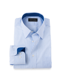 Non-Iron Cotton Stripe Dress Shirt With Contrast Trim - Blue