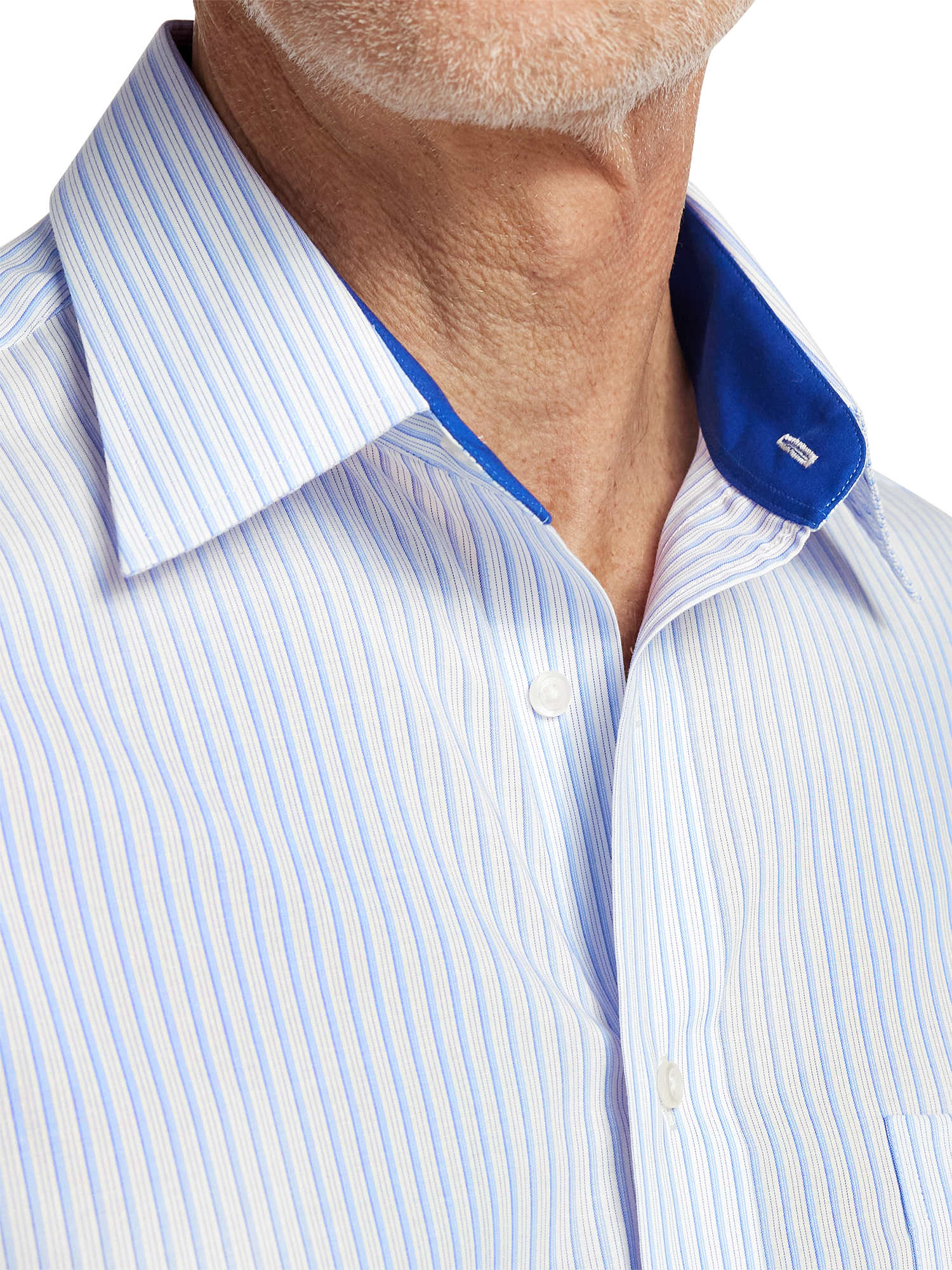 Non-Iron Cotton Stripe Dress Shirt With Contrast Trim - Blue