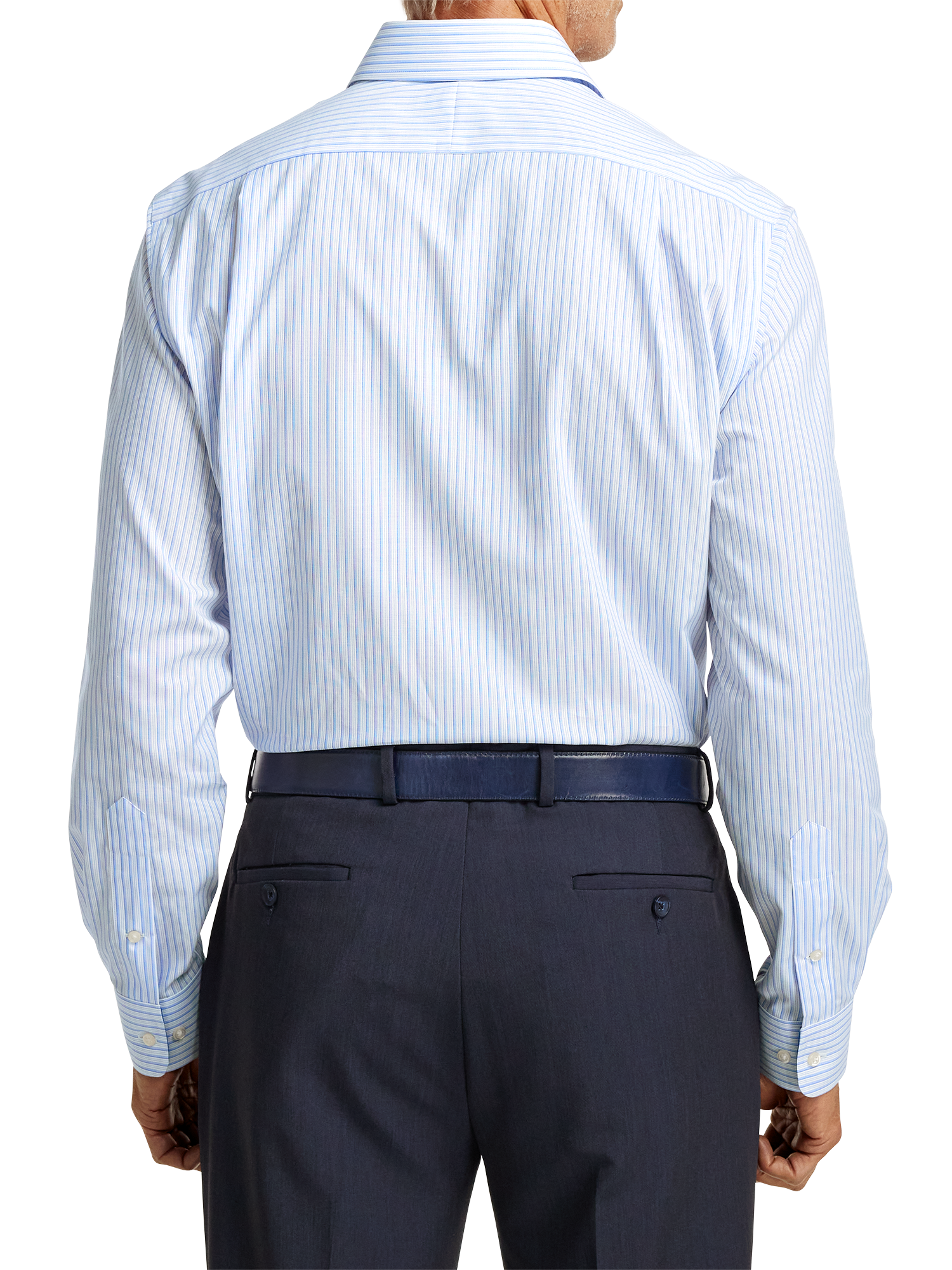 Non-Iron Cotton Stripe Dress Shirt With Contrast Trim - Blue