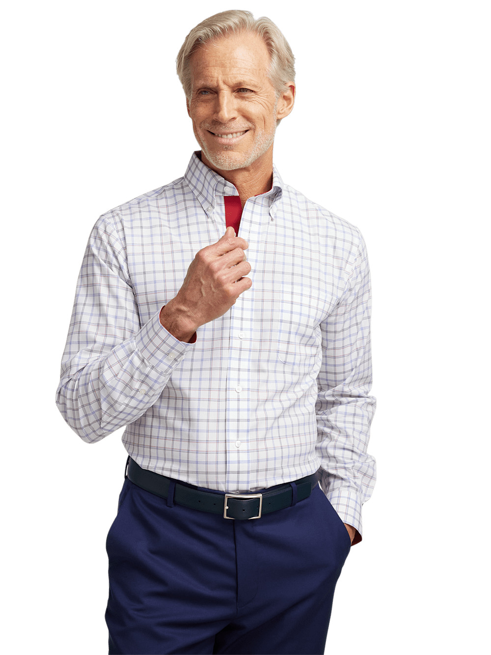 Alternate Image of Non-iron Cotton Check Dress Shirt With Contrast Trim-1