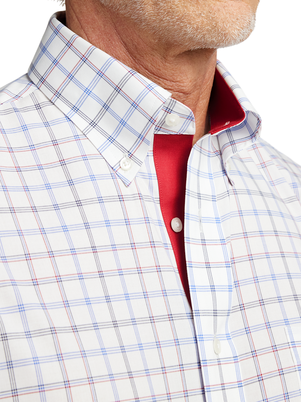 Alternate Shot of Men's Blue/Red Check Shirts Trim Inside Neckband  Inside Cuffs  Button Side Of Placket - 2