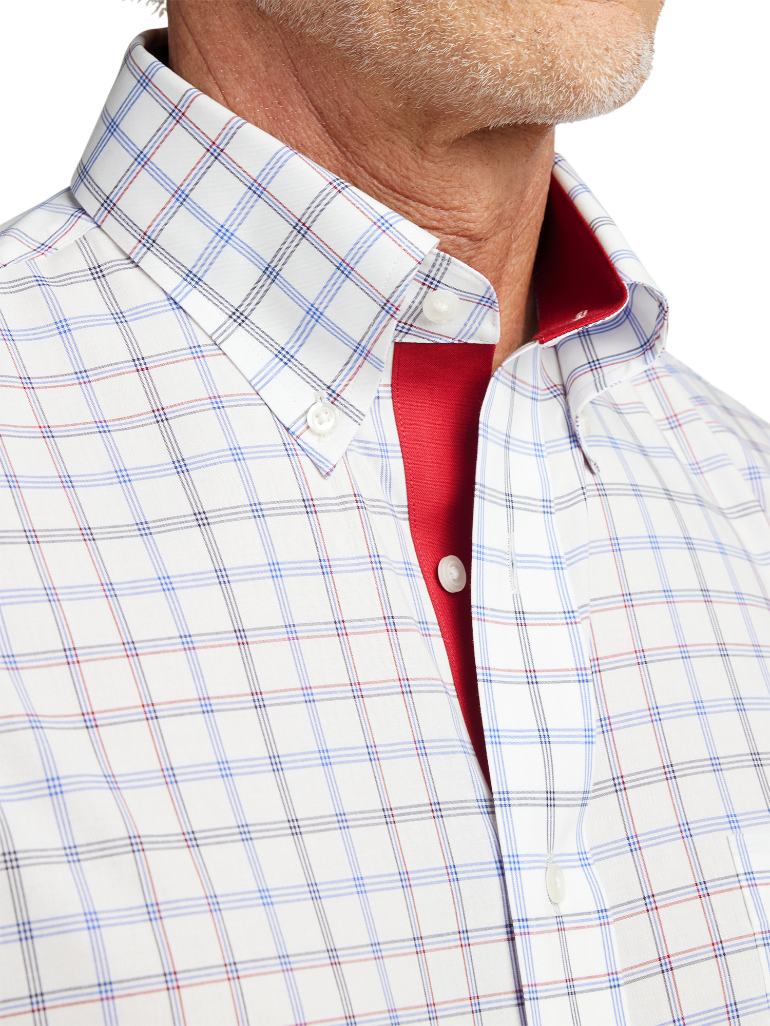 Non-Iron Cotton Check Dress Shirt With Contrast Trim - Blue/red