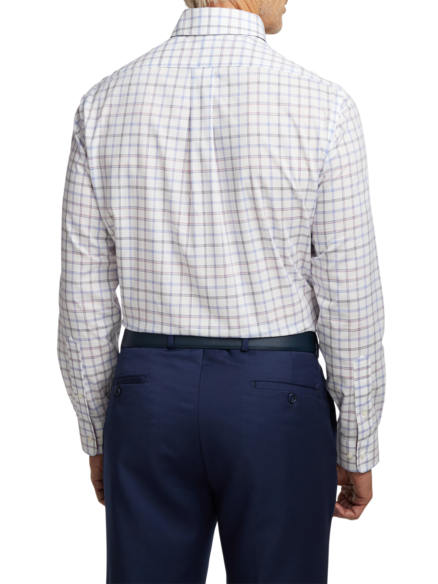 Non-Iron Cotton Check Dress Shirt With Contrast Trim - Blue/red