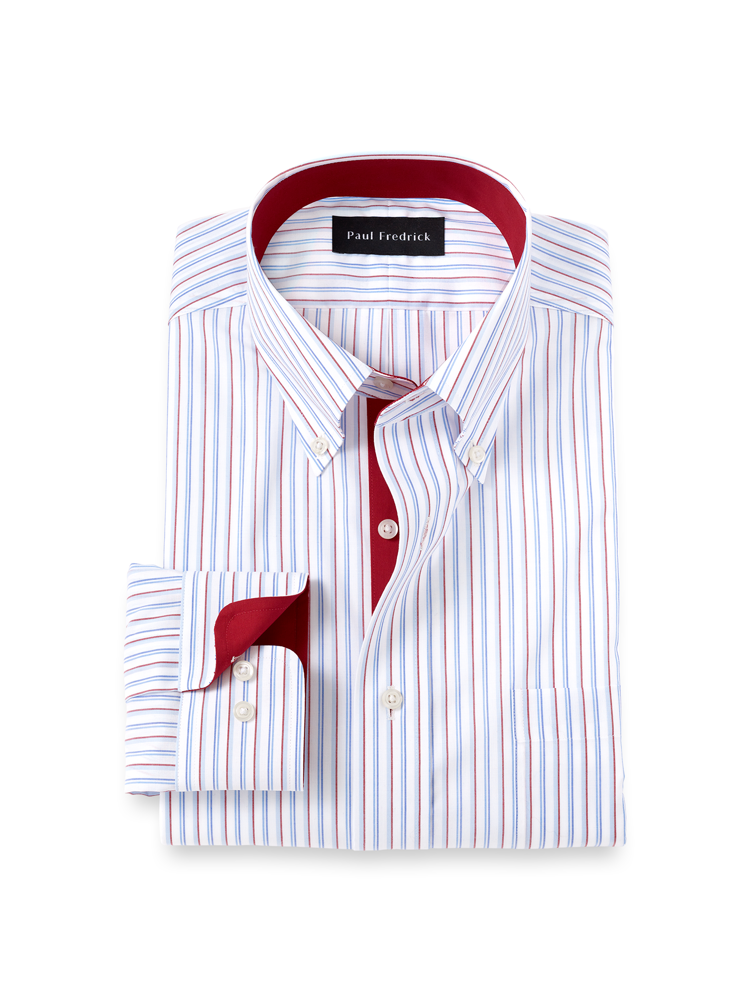 Non-Iron Cotton Stripe Dress Shirt With Contrast Trim - Blue/red