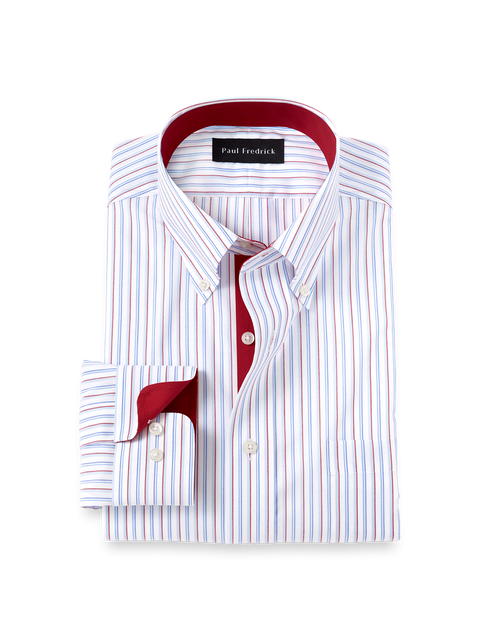 open lace back dress Non-Iron Cotton Stripe Dress Shirt With Contrast Trim