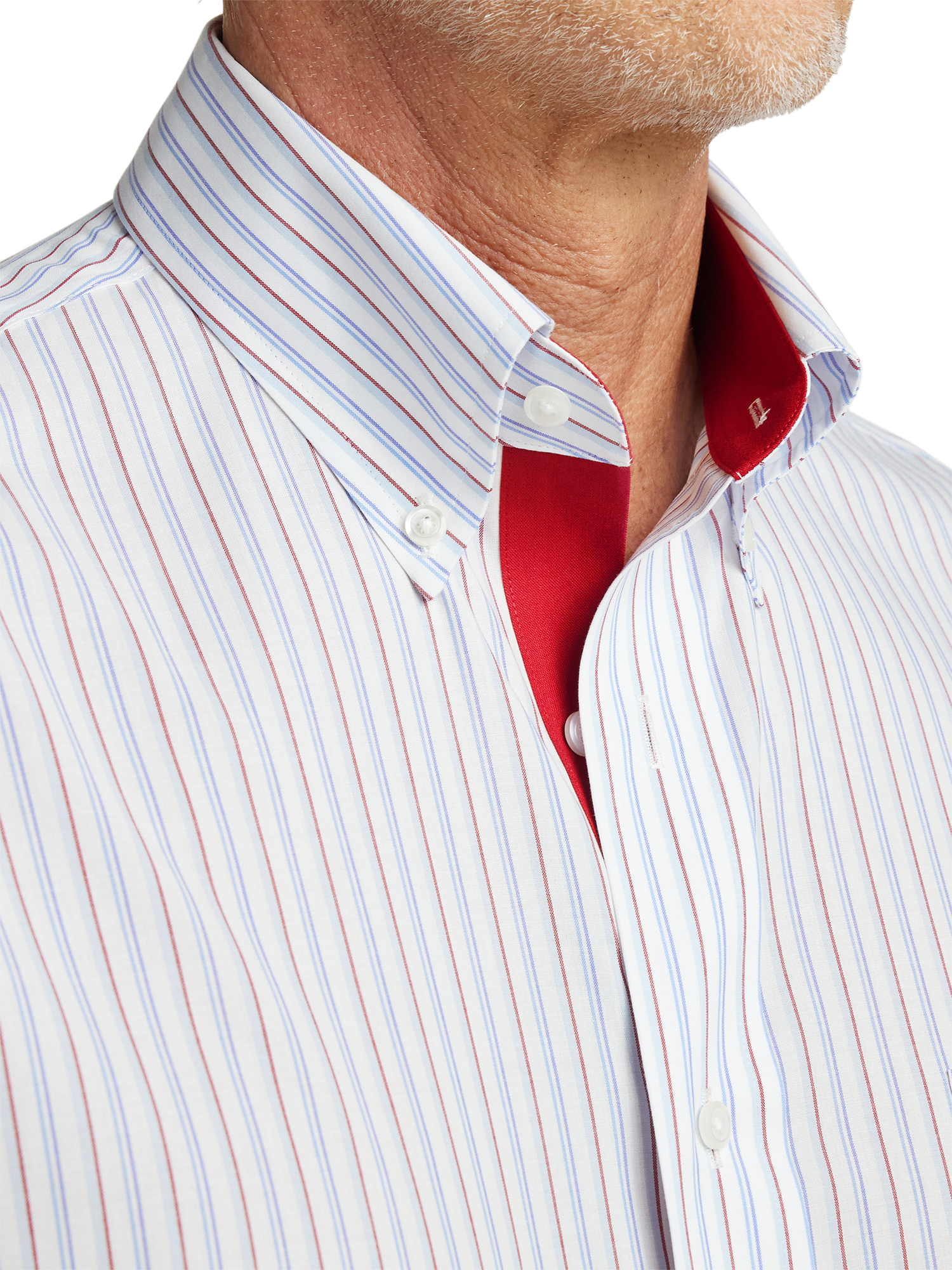 Non-Iron Cotton Stripe Dress Shirt With Contrast Trim - Blue/red